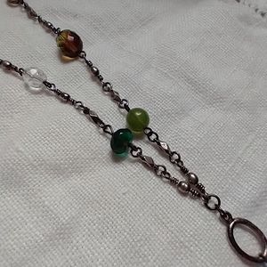 Vintage V-Drop Gunmetal Silver & Beaded Necklace